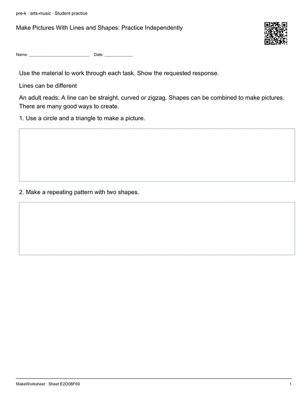 Make Pictures With Lines and Shapes: Practice Independently: first student practice page