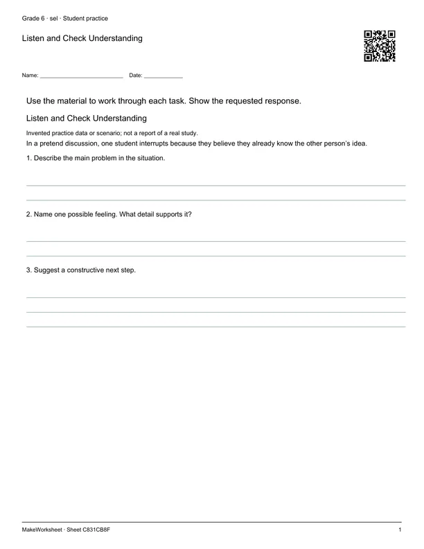 Listen and Check Understanding: first student practice page