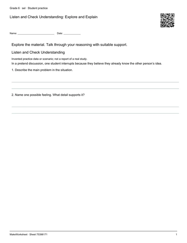 Listen and Check Understanding: Explore and Explain: first student practice page