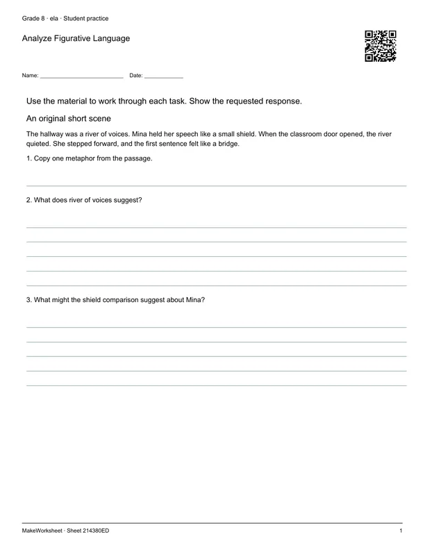 Analyze Figurative Language: first student practice page