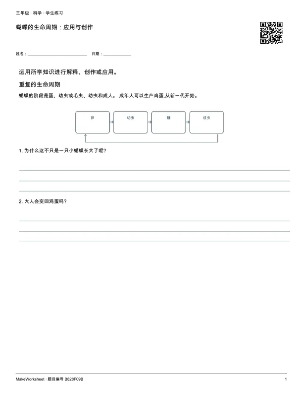 蝴蝶的生命周期:应用与创作: first student practice page