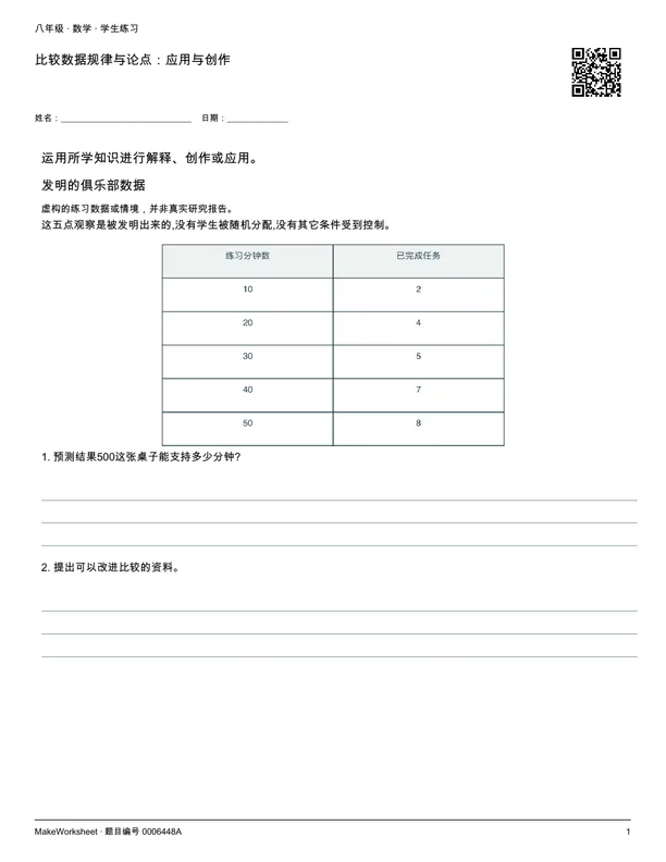 比较数据规律与论点:应用与创作: first student practice page