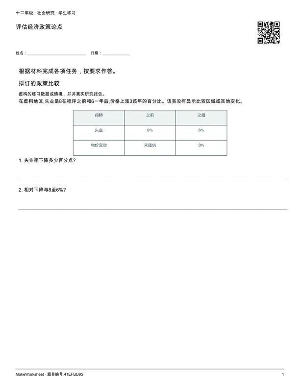 评估经济政策论点: first student practice page