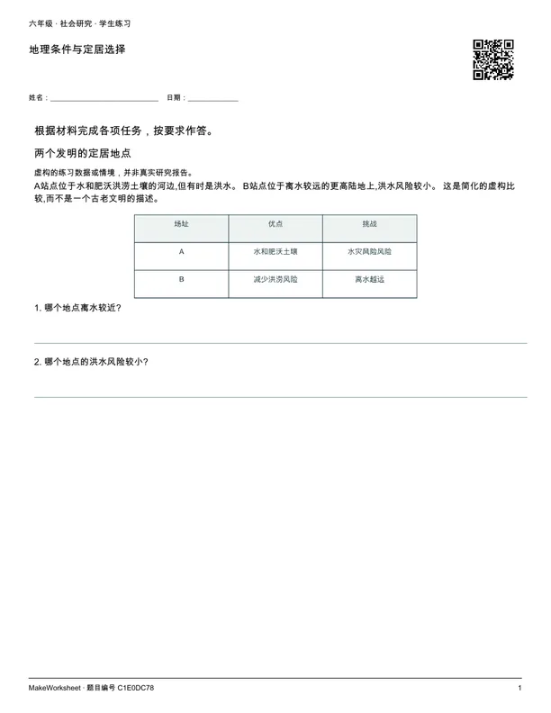 地理条件与定居选择: first student practice page