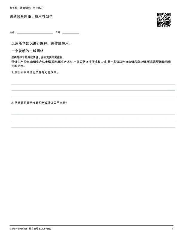 阅读贸易网络:应用与创作: first student practice page