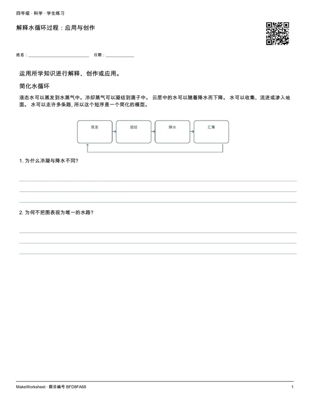 解释水循环过程:应用与创作: first student practice page