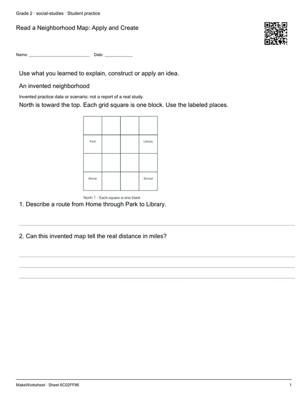 Read a Neighborhood Map: Apply and Create: first student practice page