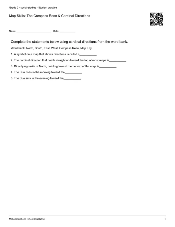 Map Skills: The Compass Rose & Cardinal Directions: first student practice page