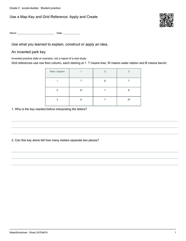 Use a Map Key and Grid Reference: Apply and Create: first student practice page