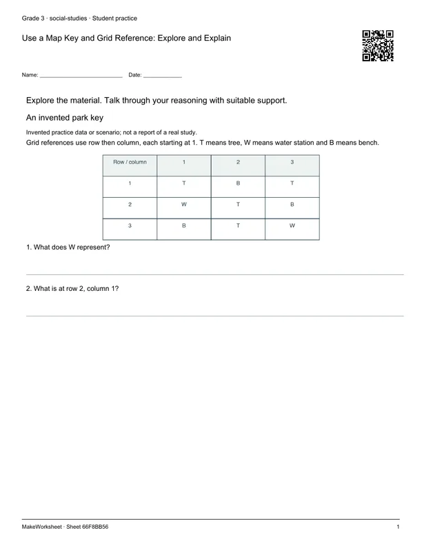 Use a Map Key and Grid Reference: Explore and Explain: first student practice page