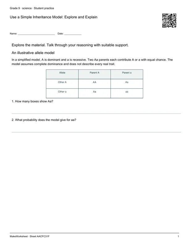 Use a Simple Inheritance Model: Explore and Explain: first student practice page