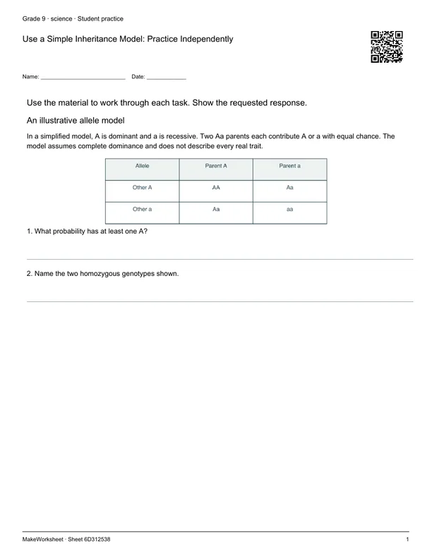 Use a Simple Inheritance Model: Practice Independently: first student practice page