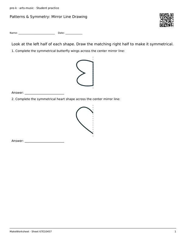 Patterns & Symmetry: Mirror Line Drawing: first student practice page