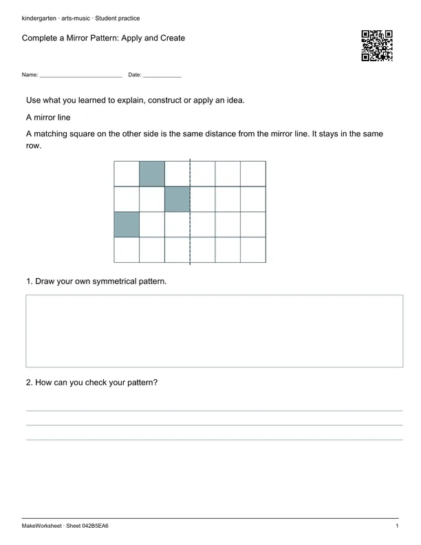 Complete a Mirror Pattern: Apply and Create: first student practice page