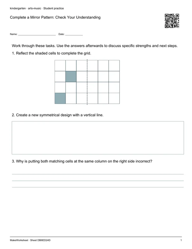 Complete a Mirror Pattern: Check Your Understanding: first student practice page