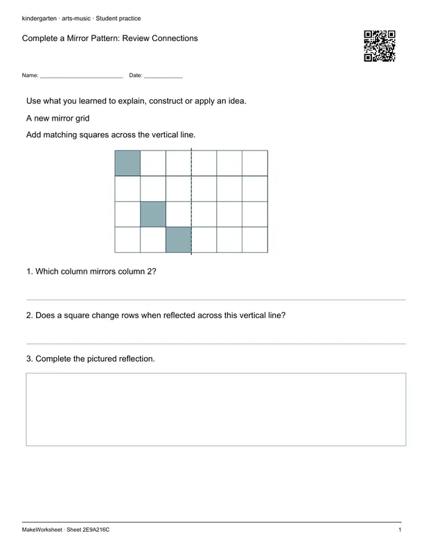 Complete a Mirror Pattern: Review Connections: first student practice page