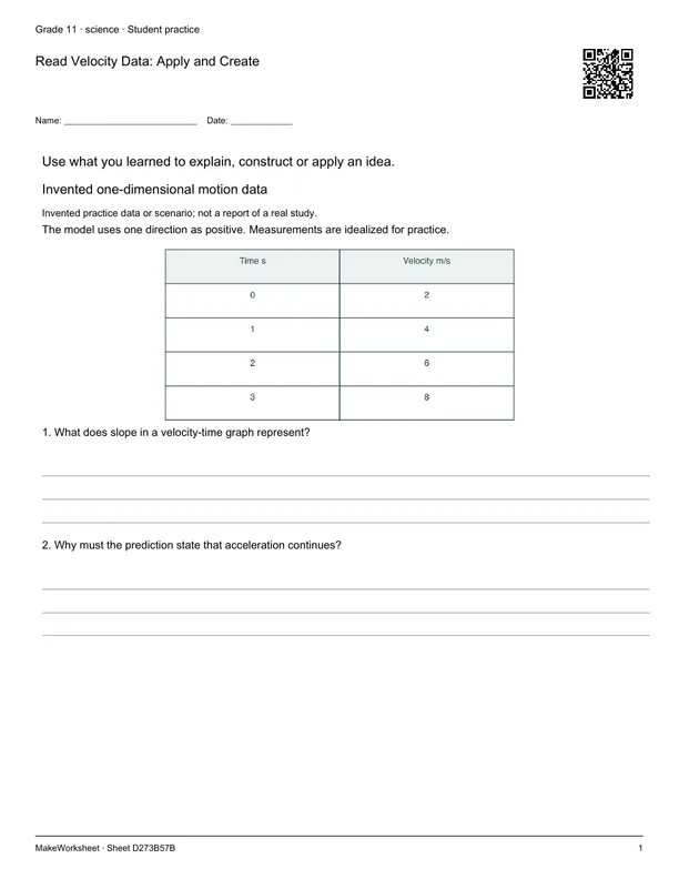 Read Velocity Data: Apply and Create: first student practice page
