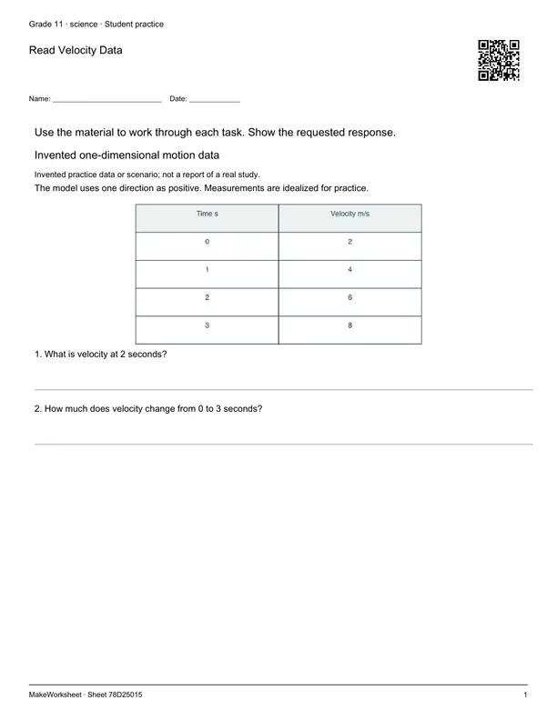 Read Velocity Data: first student practice page