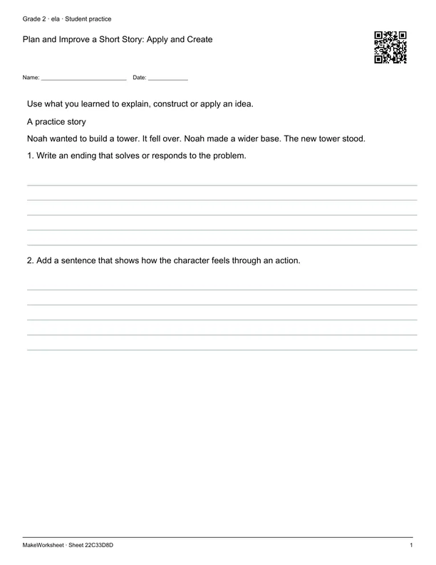 Plan and Improve a Short Story: Apply and Create: first student practice page