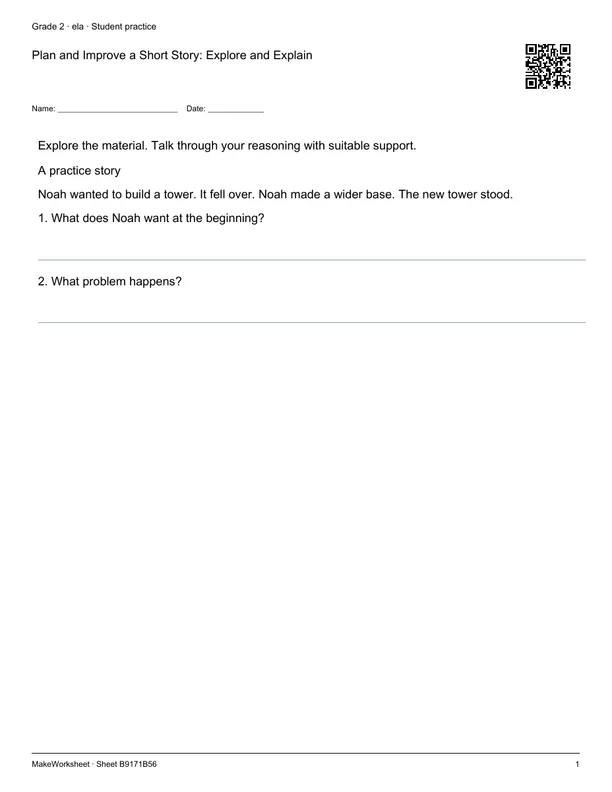 Plan and Improve a Short Story: Explore and Explain: first student practice page