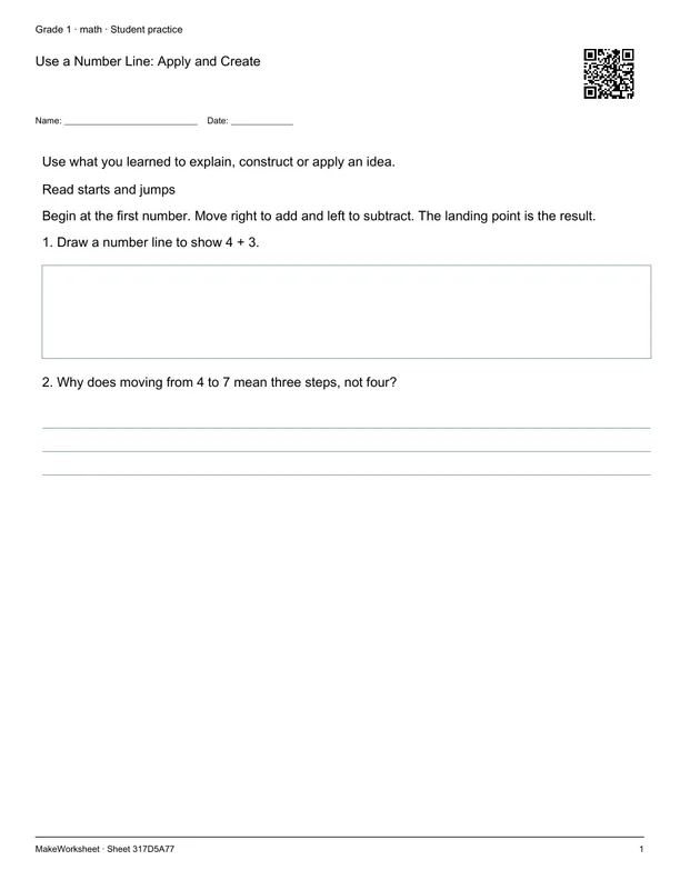 Use a Number Line: Apply and Create: first student practice page
