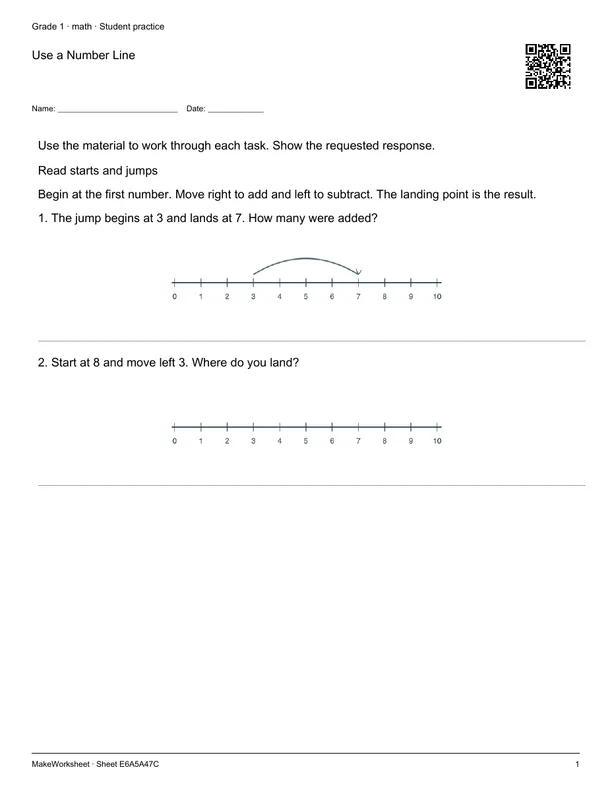 Use a Number Line: first student practice page