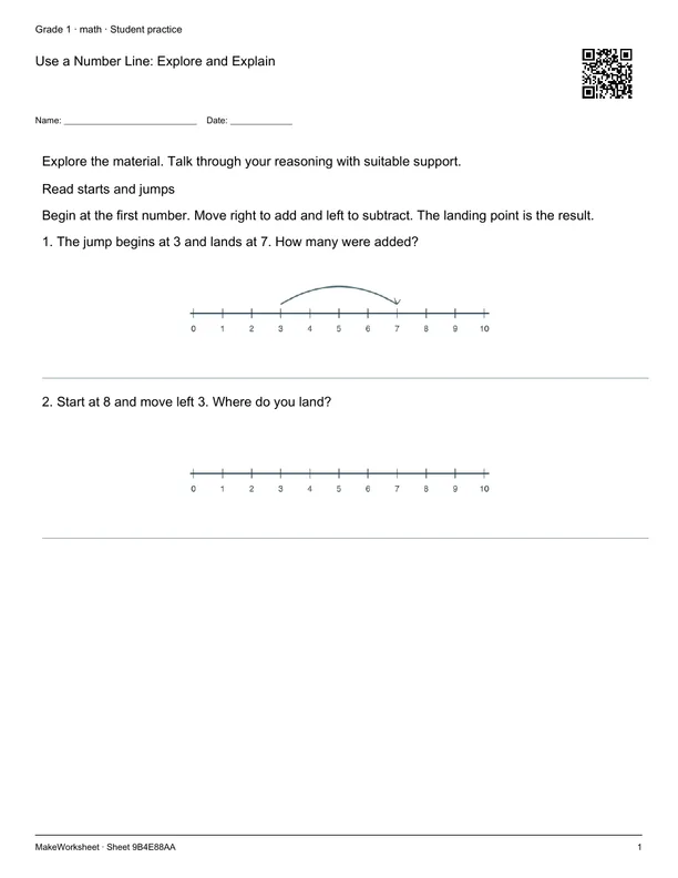 Use a Number Line: Explore and Explain: first student practice page