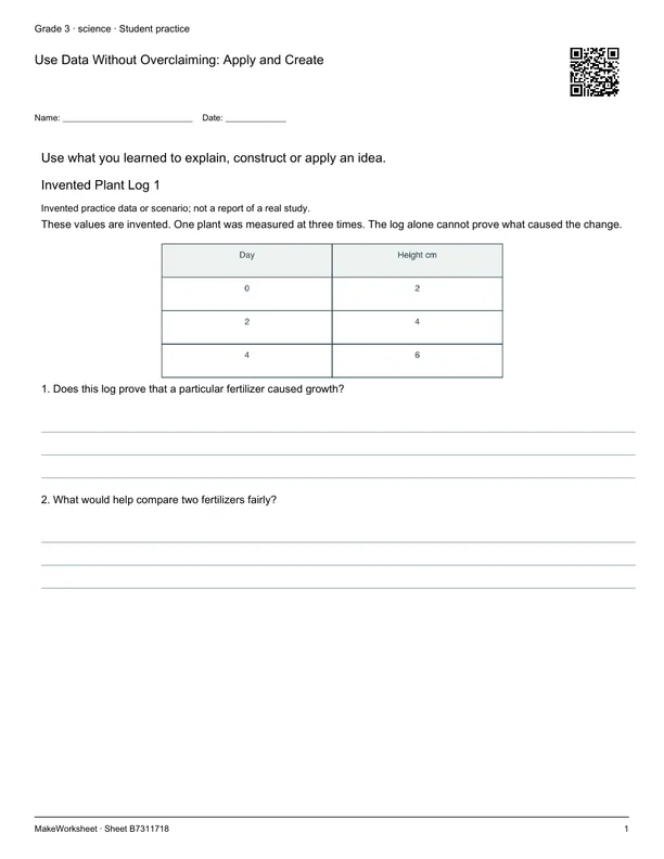 Use Data Without Overclaiming: Apply and Create: first student practice page