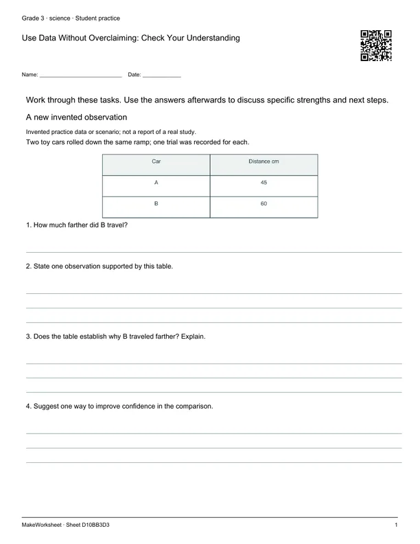 Use Data Without Overclaiming: Check Your Understanding: first student practice page