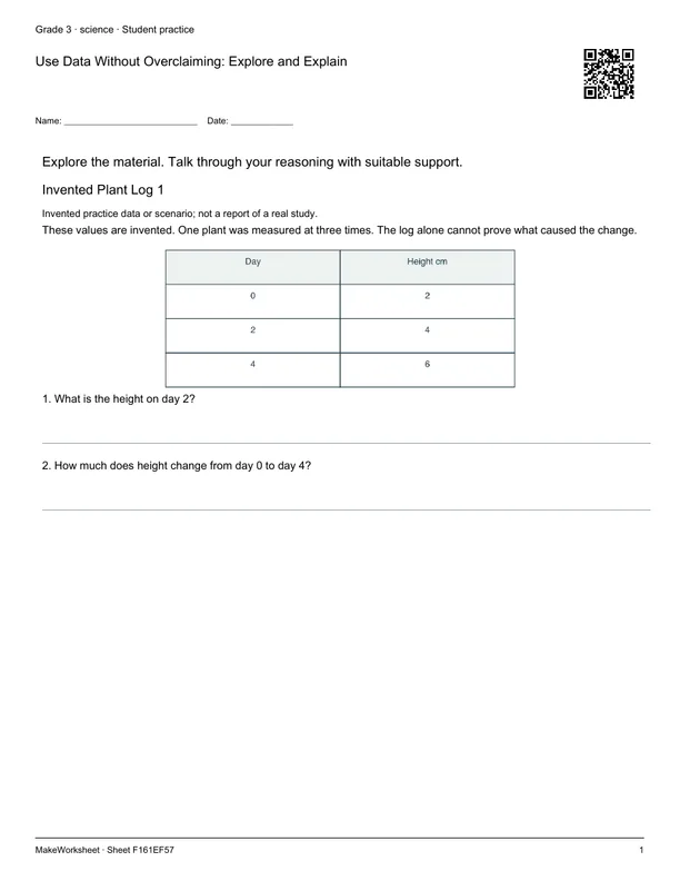 Use Data Without Overclaiming: Explore and Explain: first student practice page