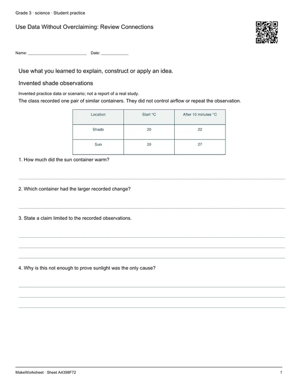 Use Data Without Overclaiming: Review Connections: first student practice page
