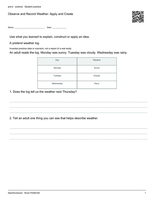 Observe and Record Weather: Apply and Create: first student practice page