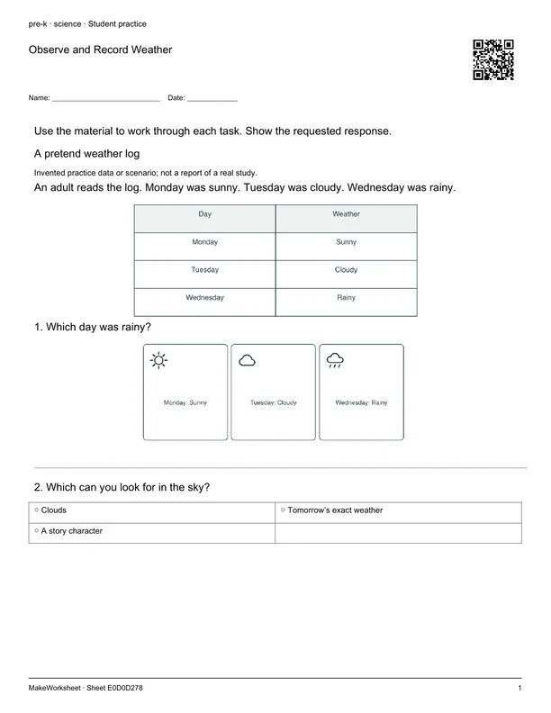 Observe and Record Weather: first student practice page