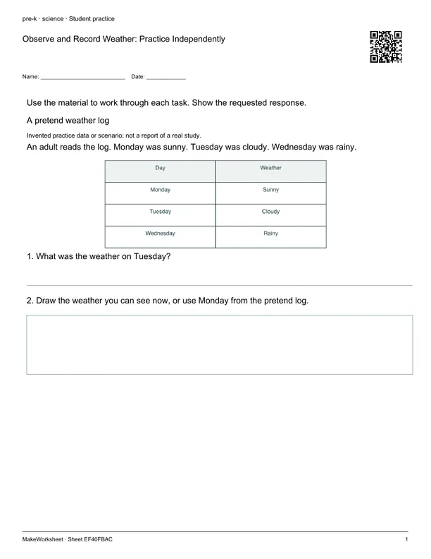 Observe and Record Weather: Practice Independently: first student practice page
