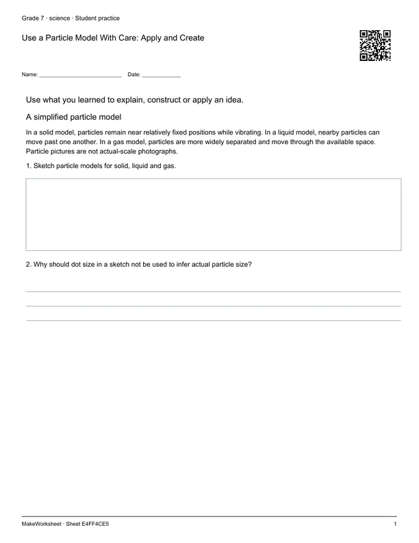 Use a Particle Model With Care: Apply and Create: first student practice page