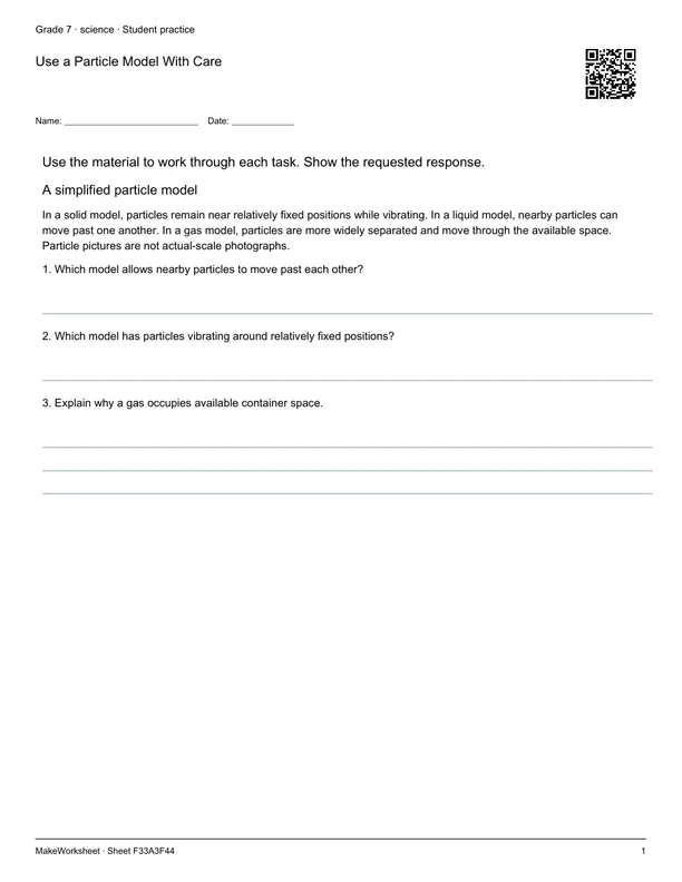 Use a Particle Model With Care: first student practice page