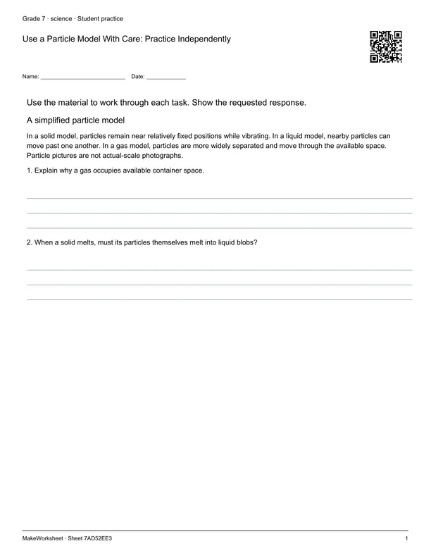 Use a Particle Model With Care: Practice Independently: first student practice page