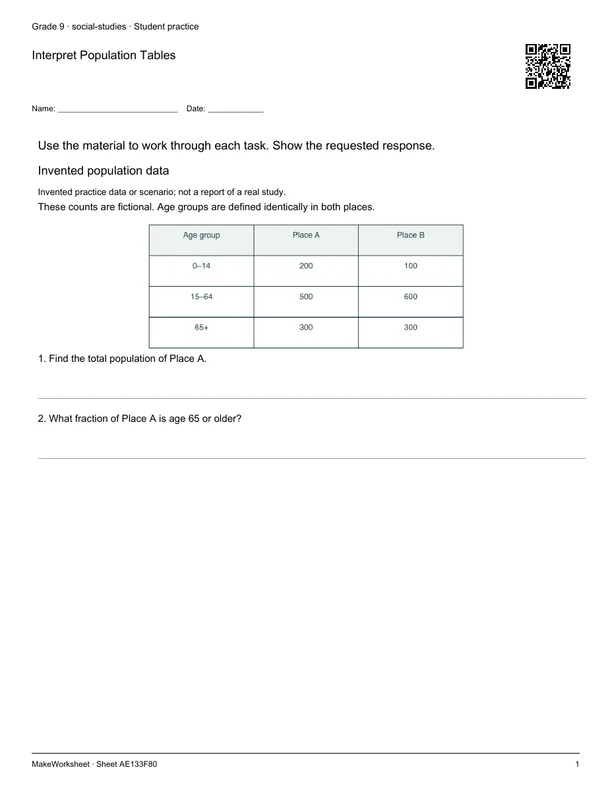 Interpret Population Tables: first student practice page