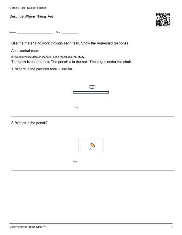Describe Where Things Are: first student practice page