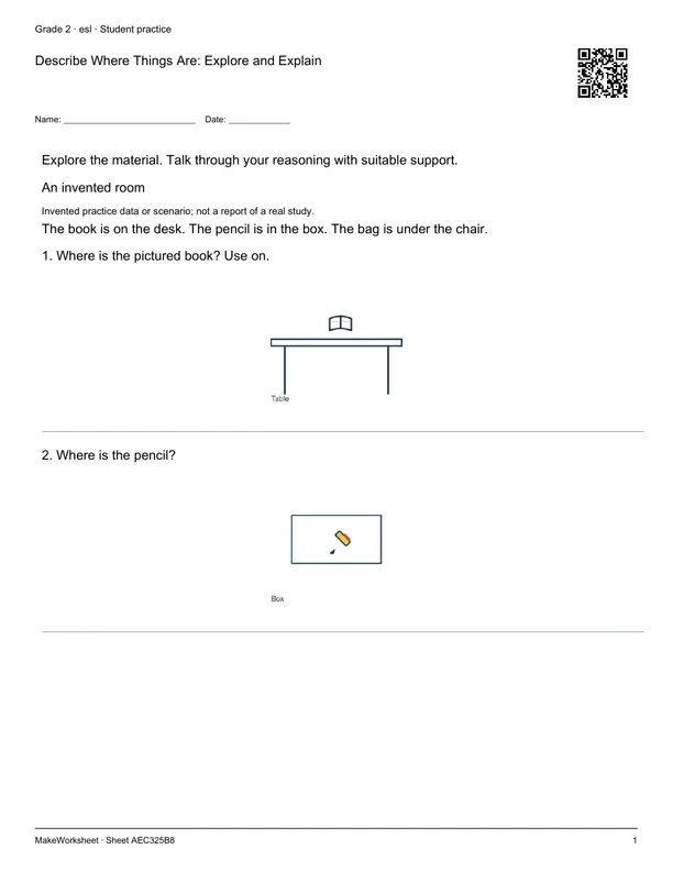 Describe Where Things Are: Explore and Explain: first student practice page