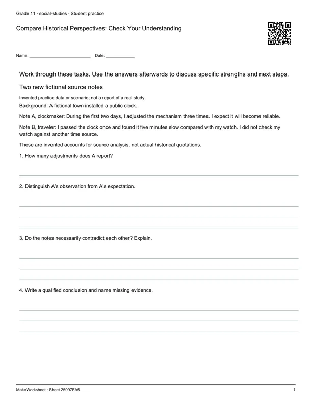 Compare Historical Perspectives: Check Your Understanding: first student practice page