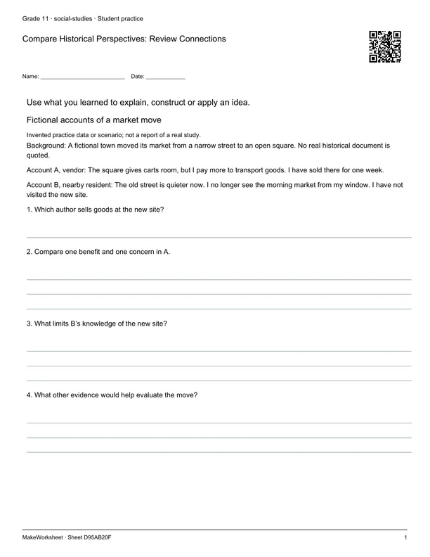 Compare Historical Perspectives: Review Connections: first student practice page