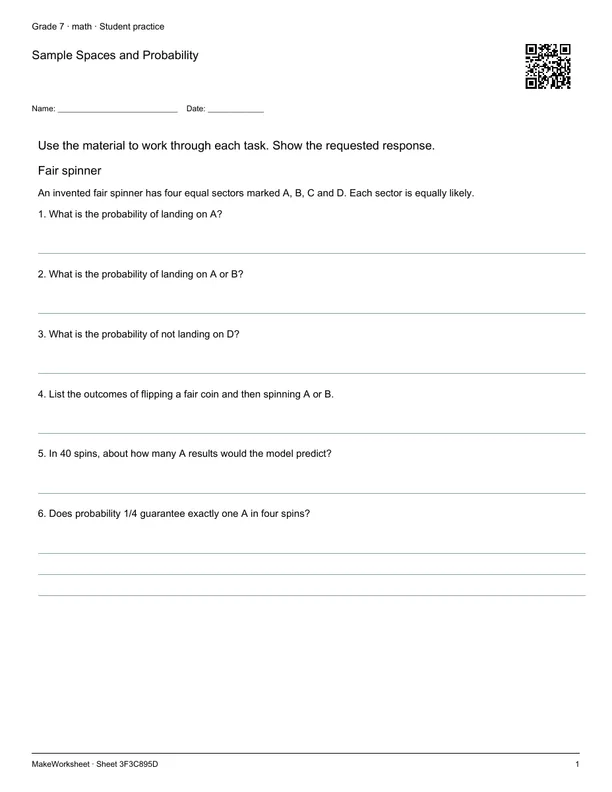 Sample Spaces and Probability: first student practice page