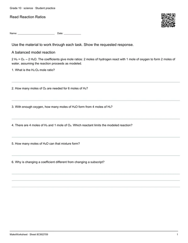 Read Reaction Ratios: first student practice page
