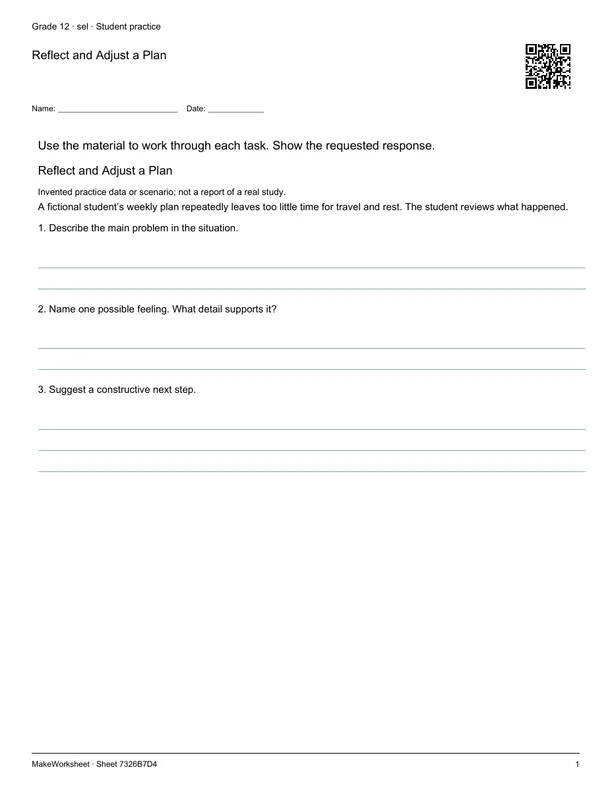 Reflect and Adjust a Plan: first student practice page