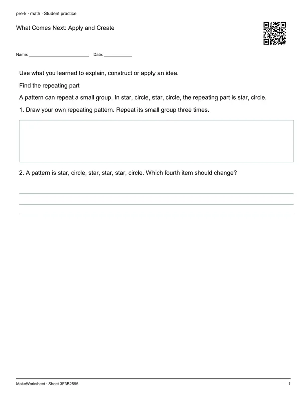 What Comes Next: Apply and Create: first student practice page