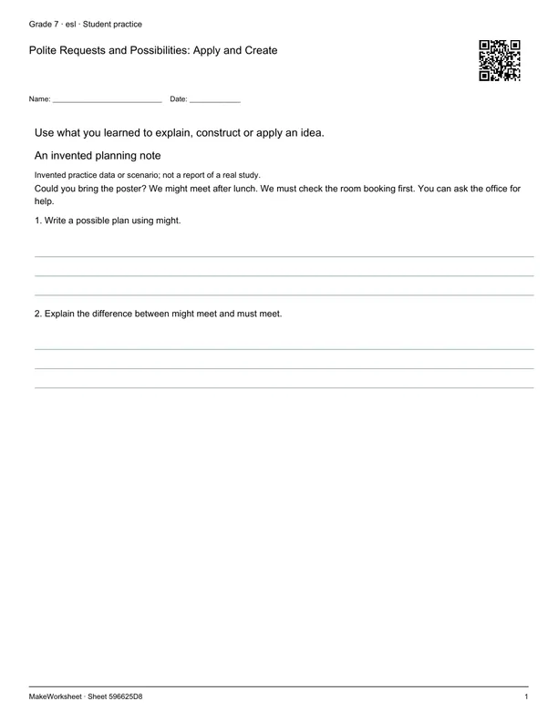 Polite Requests and Possibilities: Apply and Create: first student practice page