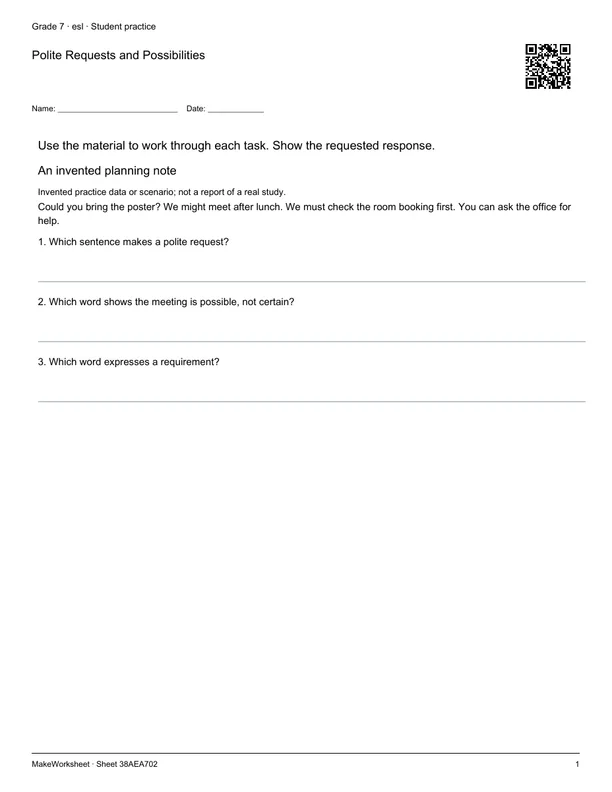 Polite Requests and Possibilities: first student practice page
