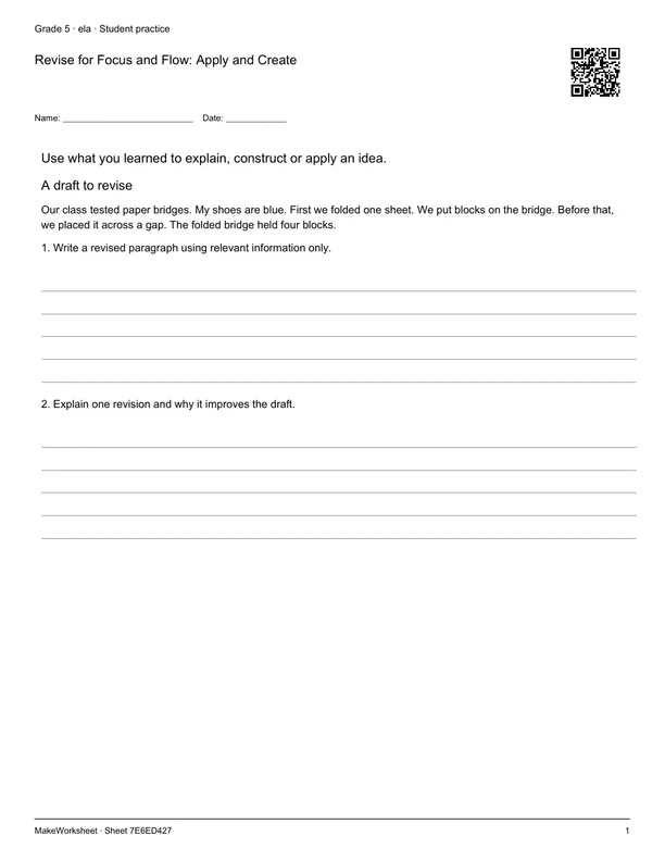 Revise for Focus and Flow: Apply and Create: first student practice page