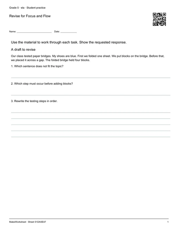Revise for Focus and Flow: first student practice page